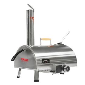 Pizza Oven Outdoor 12" Automatic Rotatable Pizza Ovens Portable Stainless Steel Wood Fired Pizza Oven Pizza Maker with Built-in Thermometer Pizza Cutt (Color: Silver)