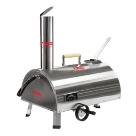 Silver Pizza Oven Outdoor 12" Semi-Automatic Rotatable Pizza Ovens Portable Stainless Steel Wood Fired Pizza Oven Pizza Maker with Built-in Thermomete (Color: Silver)