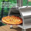 Silver Pizza Oven Outdoor 12" Semi-Automatic Rotatable Pizza Ovens Portable Stainless Steel Wood Fired Pizza Oven Pizza Maker with Built-in Thermomete