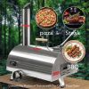 Silver Pizza Oven Outdoor 12" Semi-Automatic Rotatable Pizza Ovens Portable Stainless Steel Wood Fired Pizza Oven Pizza Maker with Built-in Thermomete